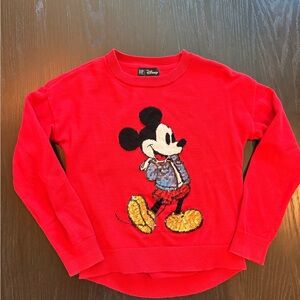 Gap Kids Disney Red Sweater with Glitter Mickey Mouse Design